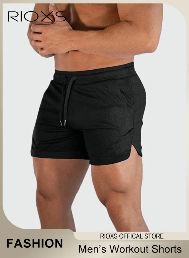 RIOXS Men's Athletic Running Shorts, Quick-Dry Gym Workout Pants with Pockets (Black, 5-inch) 6dkg8