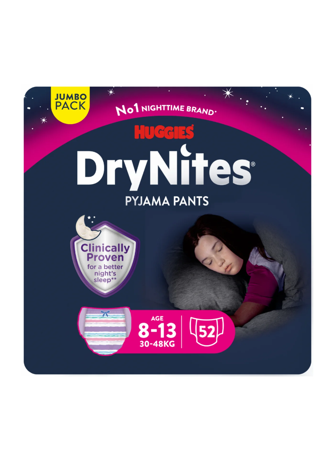 Huggies Bedtime Pants for Girls (8-13 Years, 27-57 kg, 52 Count) Premium Absorbent Nighttime Underwear vzy3l