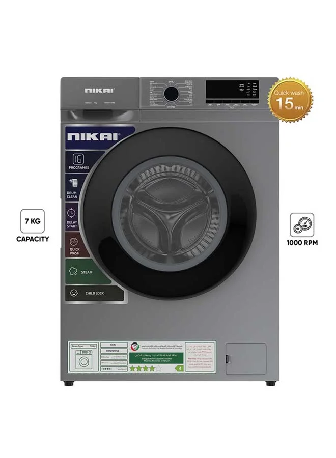 Nikai Front Load Washing Machine with Steam Wash and 16 Programs (Silver, 7 kg) u66iy