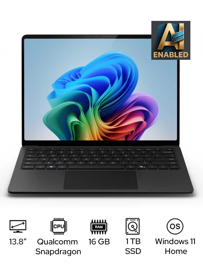 Premium 13.8-Inch Copilot+ Laptop 12-Core Processor (16GB RAM, 1TB SSD, Windows 11, Black) 9asj4