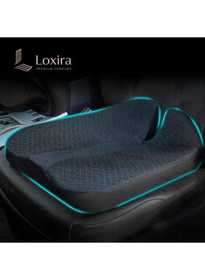 Loxira Heightening Truck Seat Cushion for Improved Visibility, Ergonomic Memory Foam Support for Long Distance Driving (Black, 45 x 40 x 8 cm) vydrd