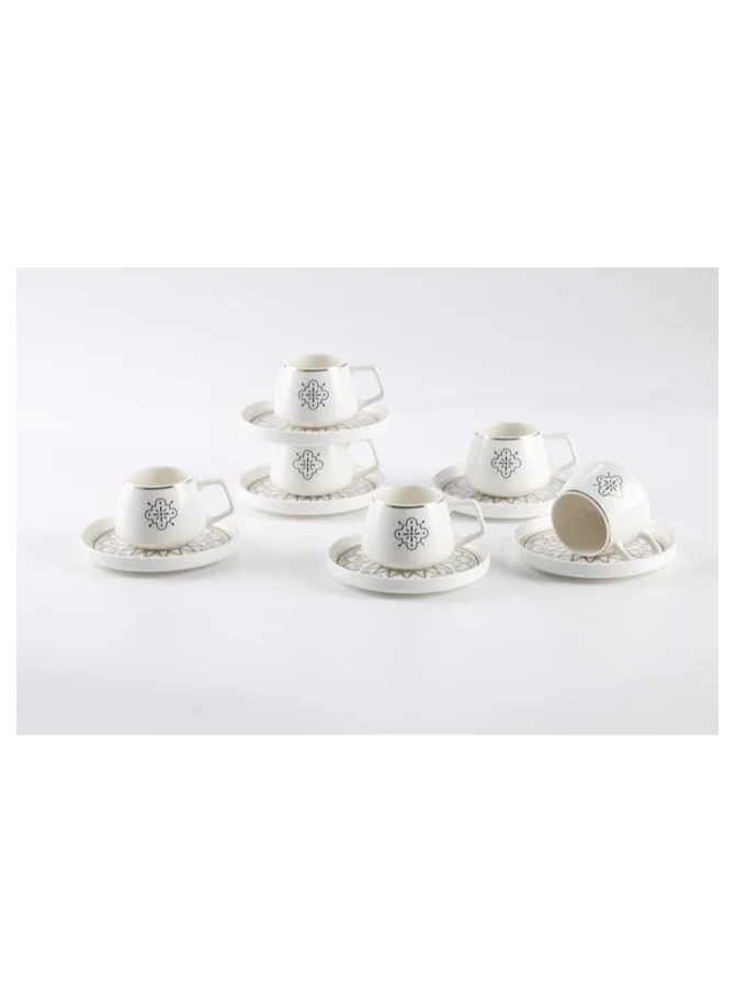 Premium New Bone China Coffee Cup and Saucer Set (White, 100 mL, 6 Cups and 6 Saucers) jkrk6