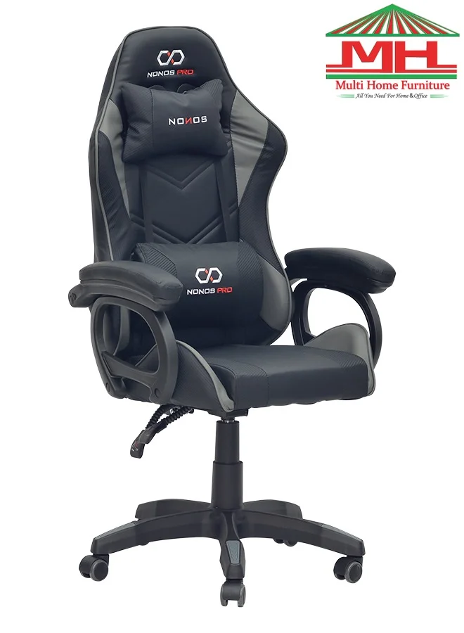 Premium Ergonomic Gaming Chair with Foot Rest and Lumbar Support (Black and Grey, High-Back PU Leather) 3jhze