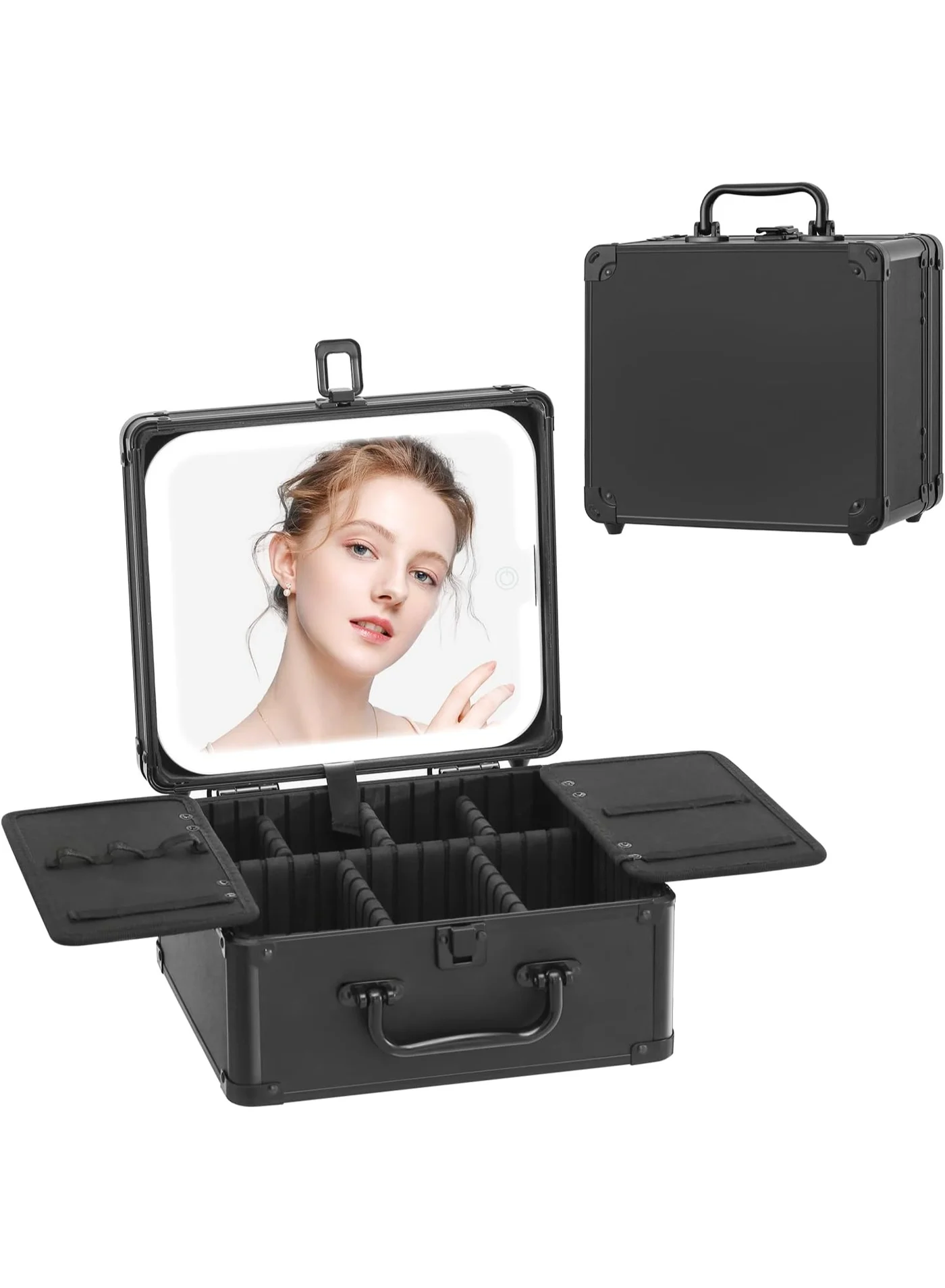 Bukela Professional Makeup Case with Lighted Mirror Portable Cosmetic Organizer (Black, 35 cm x 25 cm x 20 cm) 0r2u9