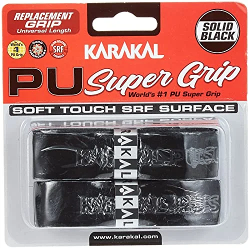 Karakal PU Supergrip Replacement Racquet Grip for Tennis Badminton and Squash (Black, 2 Pack) u1b02