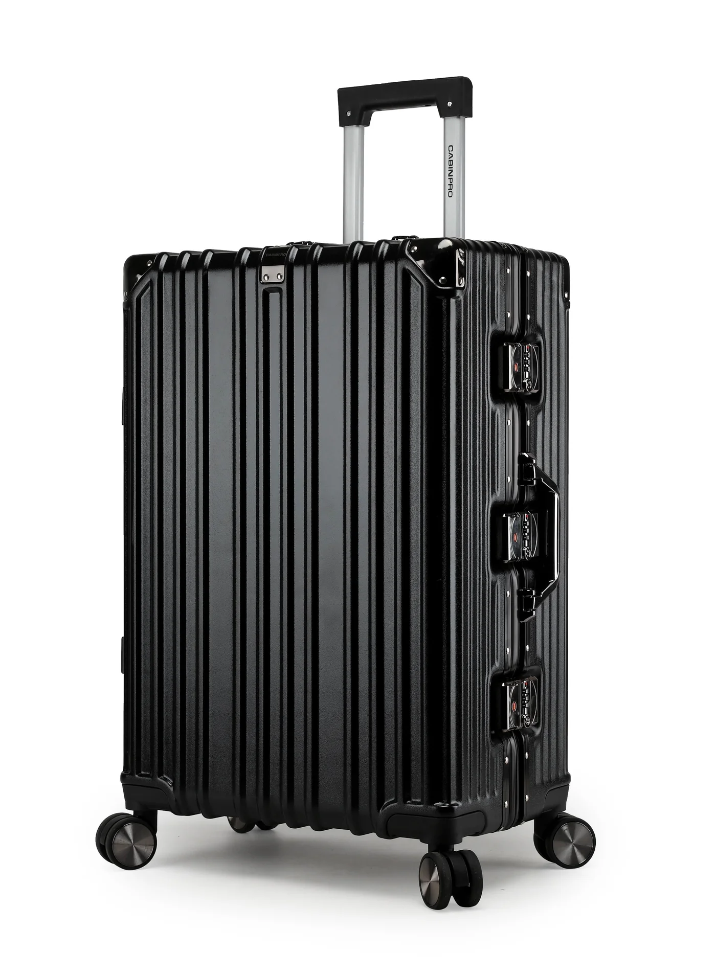 CABINPRO Lightweight Polycarbonate Hard Shell Luggage with Aluminum Frame and 360 Degree Spinner Wheels (Black, 65 cm) eclvn