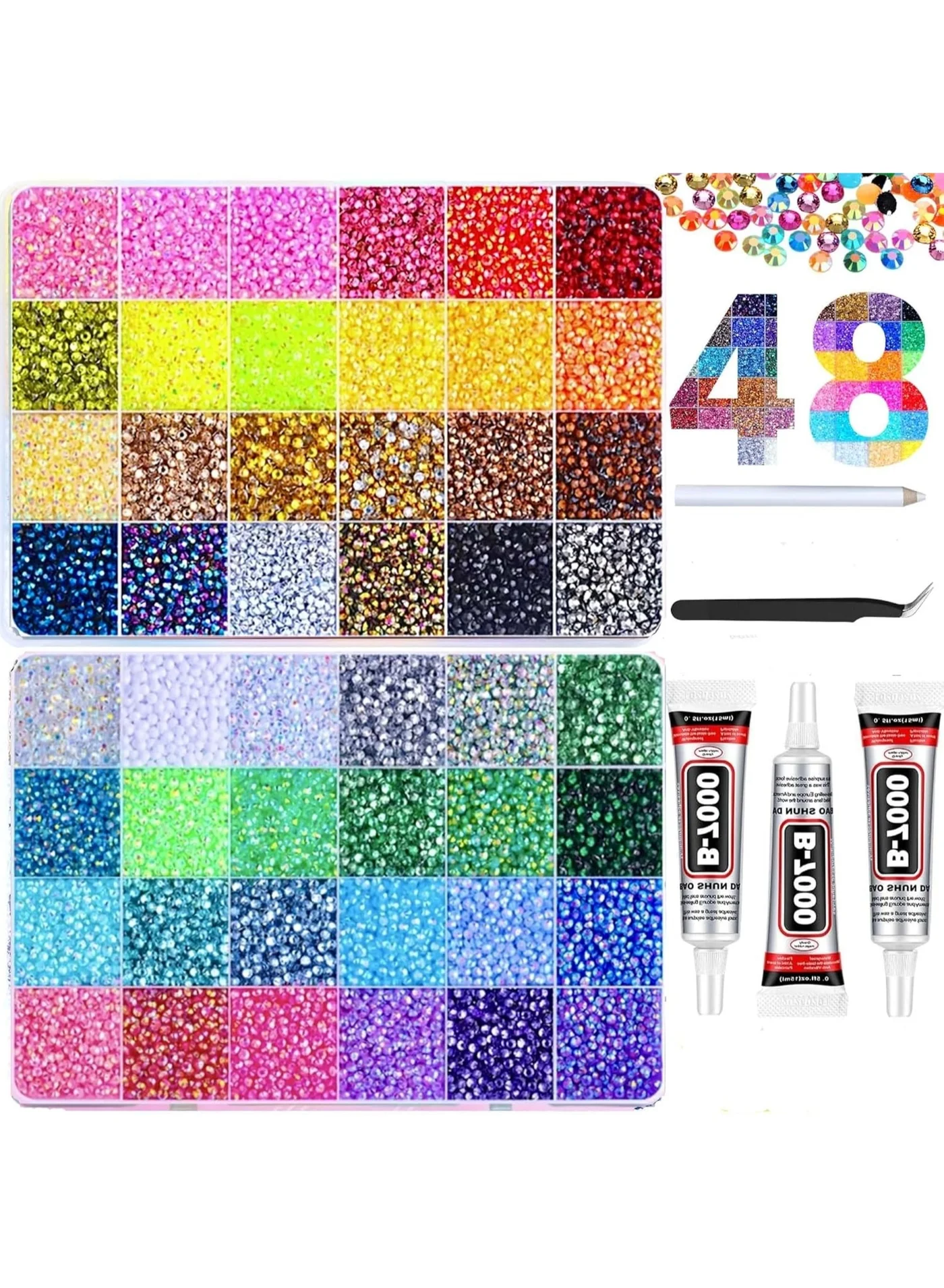 ATRJSZ Resin Jelly Rhinestones Flatback Gems for Nail Art and Abaya Decoration (Multicolor, 3mm, 48000 Pieces, 30mL Glue) gkd4g