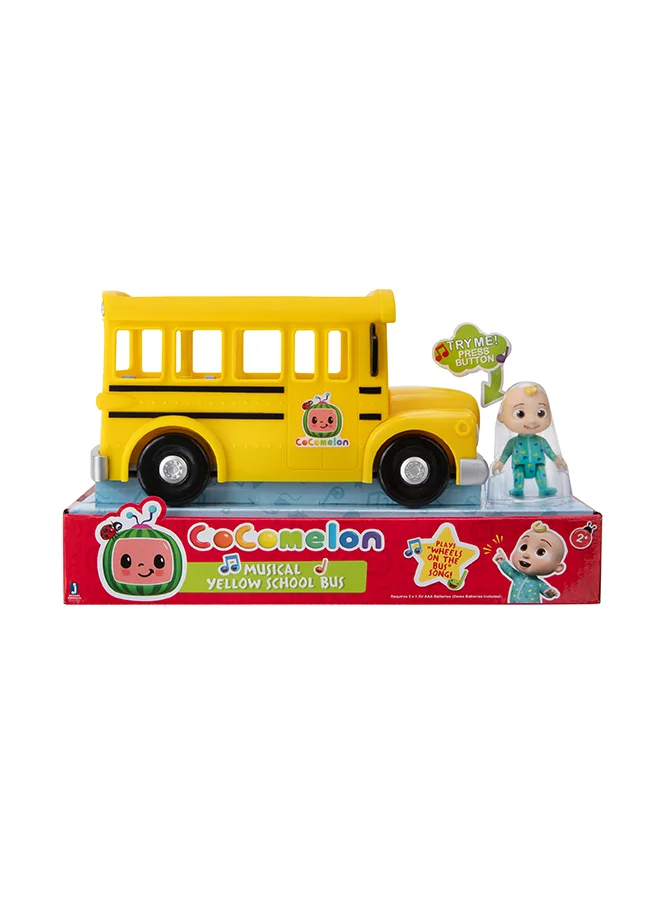 Musical School Bus Toy with JJ Figure Interactive Educational Vehicle for Toddlers (Yellow, 1 Piece) w6luo