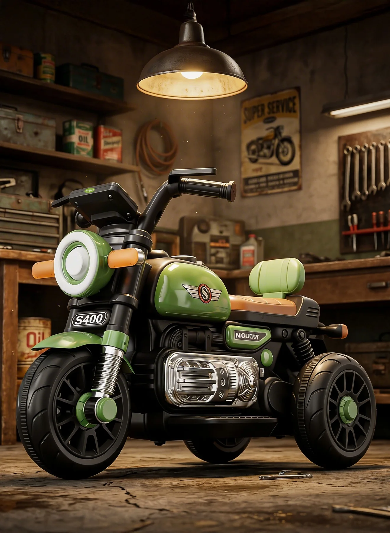 BAYBEE Electric Ride-On Motorcycle for Kids with LED Lights and Music (Green, 1 Unit) tkg5t