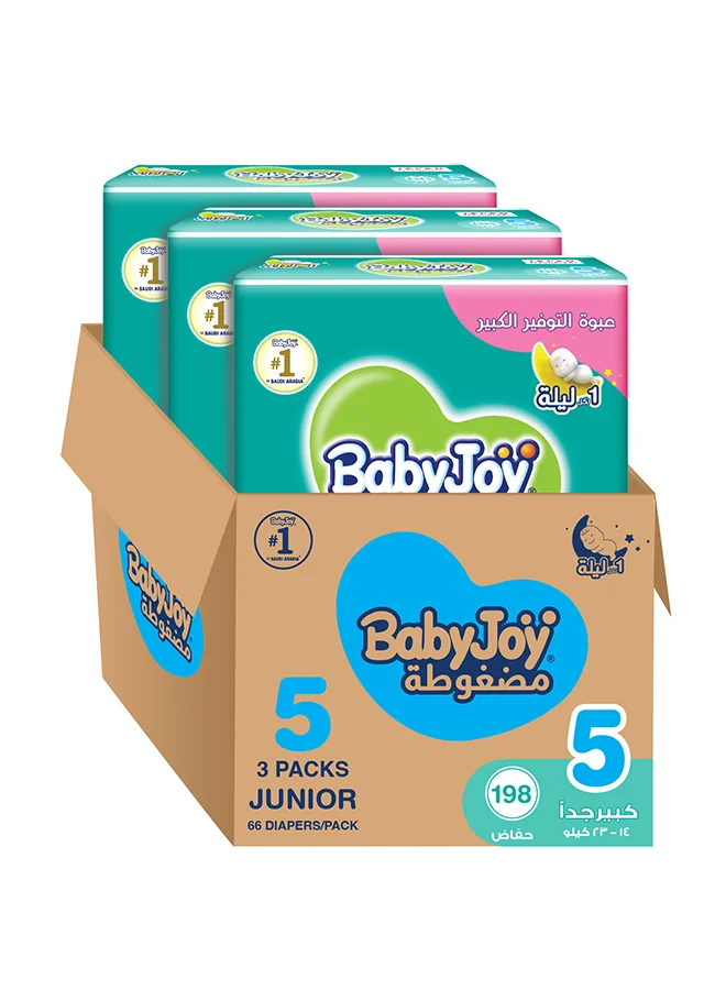 BabyJoy Compressed Diamond Pad Diapers Size 5 Junior (14-23 kg, 198 Count) Premium Absorbent Baby Care ku0bl