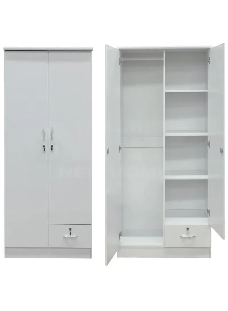 ABX HOME Riley 2 Door Wooden Wardrobe With Lockable Drawer (Premium Bedroom Storage, 180 cm x 80 cm x 50 cm) myux5