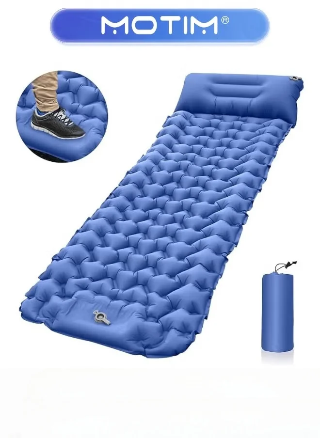Motim Inflatable Camping Sleeping Pad with Built-in Pump and Pillow (Blue, 3.9 Inch Thickness) c86xs