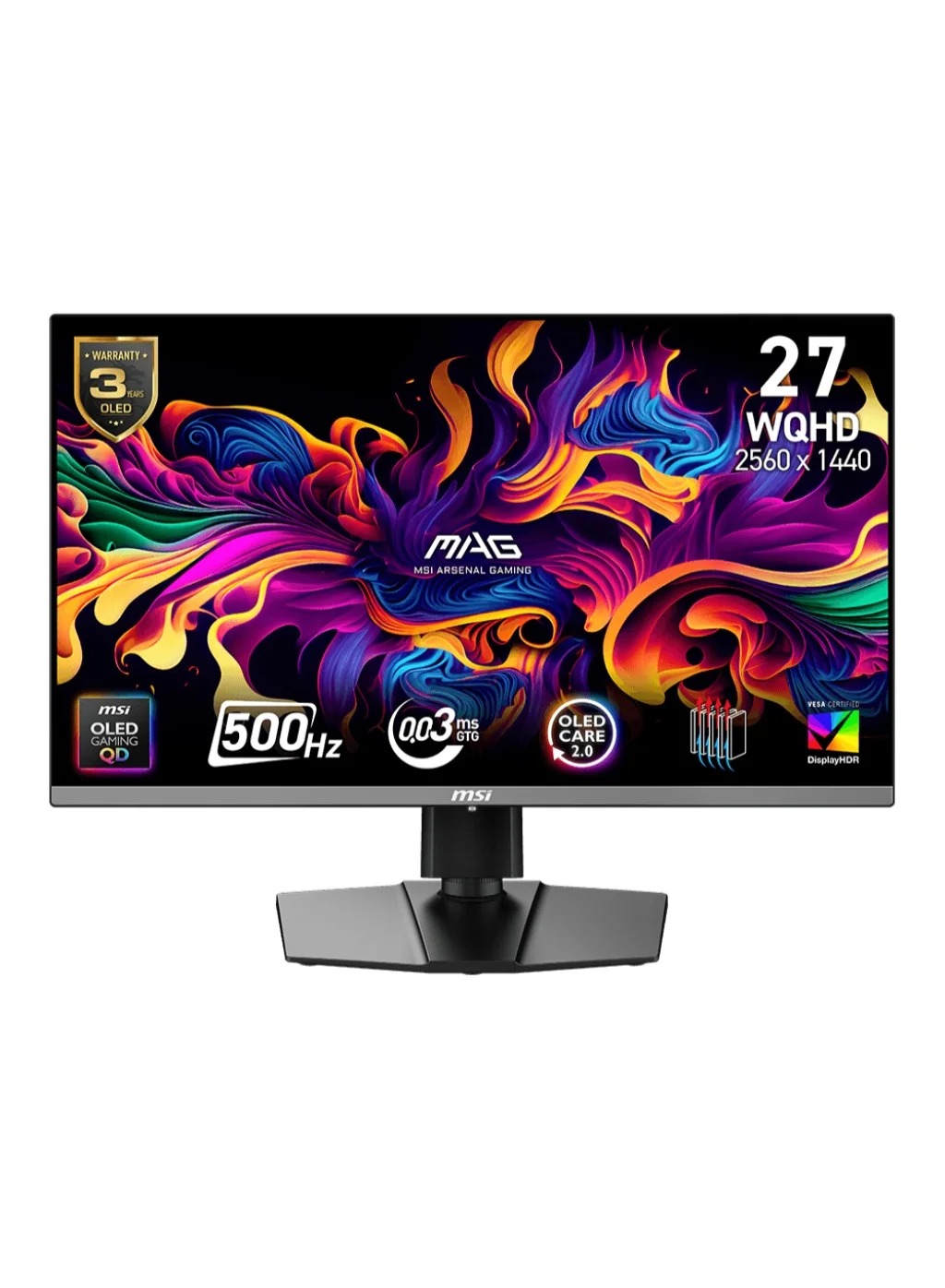 Premium 27-inch QD-OLED Gaming Monitor WQHD 2560x1440 500Hz 0.03ms Response Time (Black, 27-inch) 7oql5
