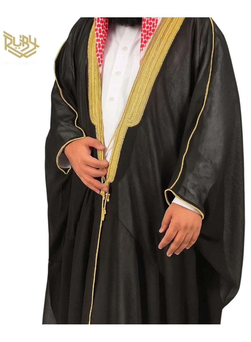 RUBY ISLAMIC CLOTHING Men's Bisht Robe Premium Embroidered Chiffon Kaftan Long Sleeve Loose Fit Formal Thobe (One Size) kn4pd