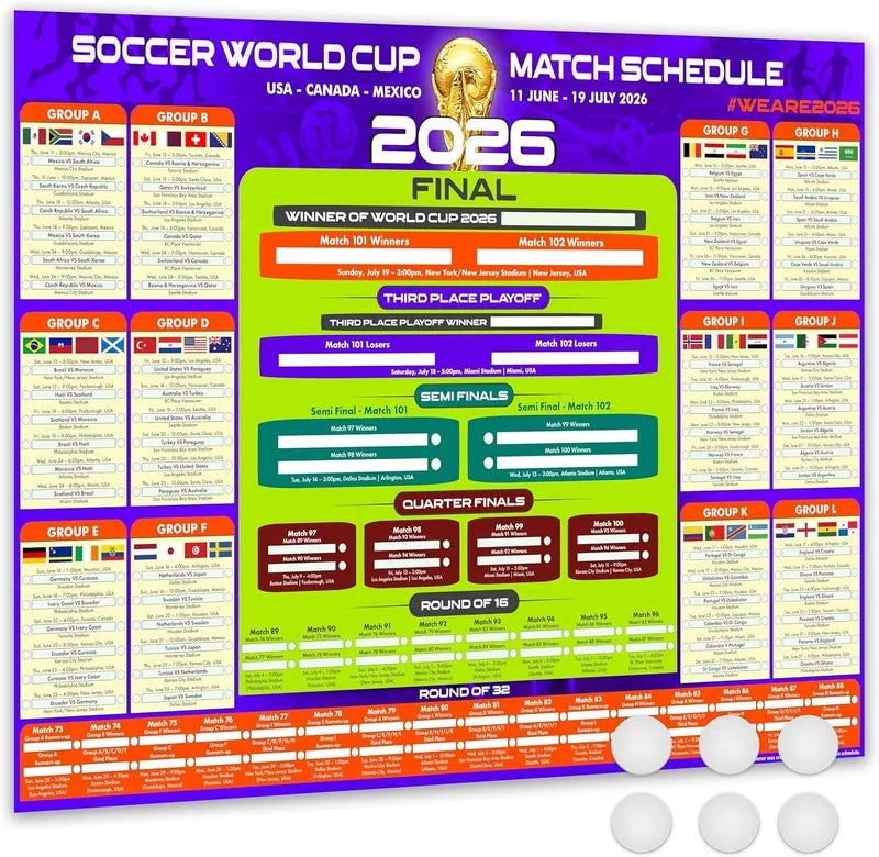 Football World Cup 2026 Wall Chart Schedule Poster (84 x 59 cm) - Premium 250gsm Uncoated Paper - Design A fuz4e