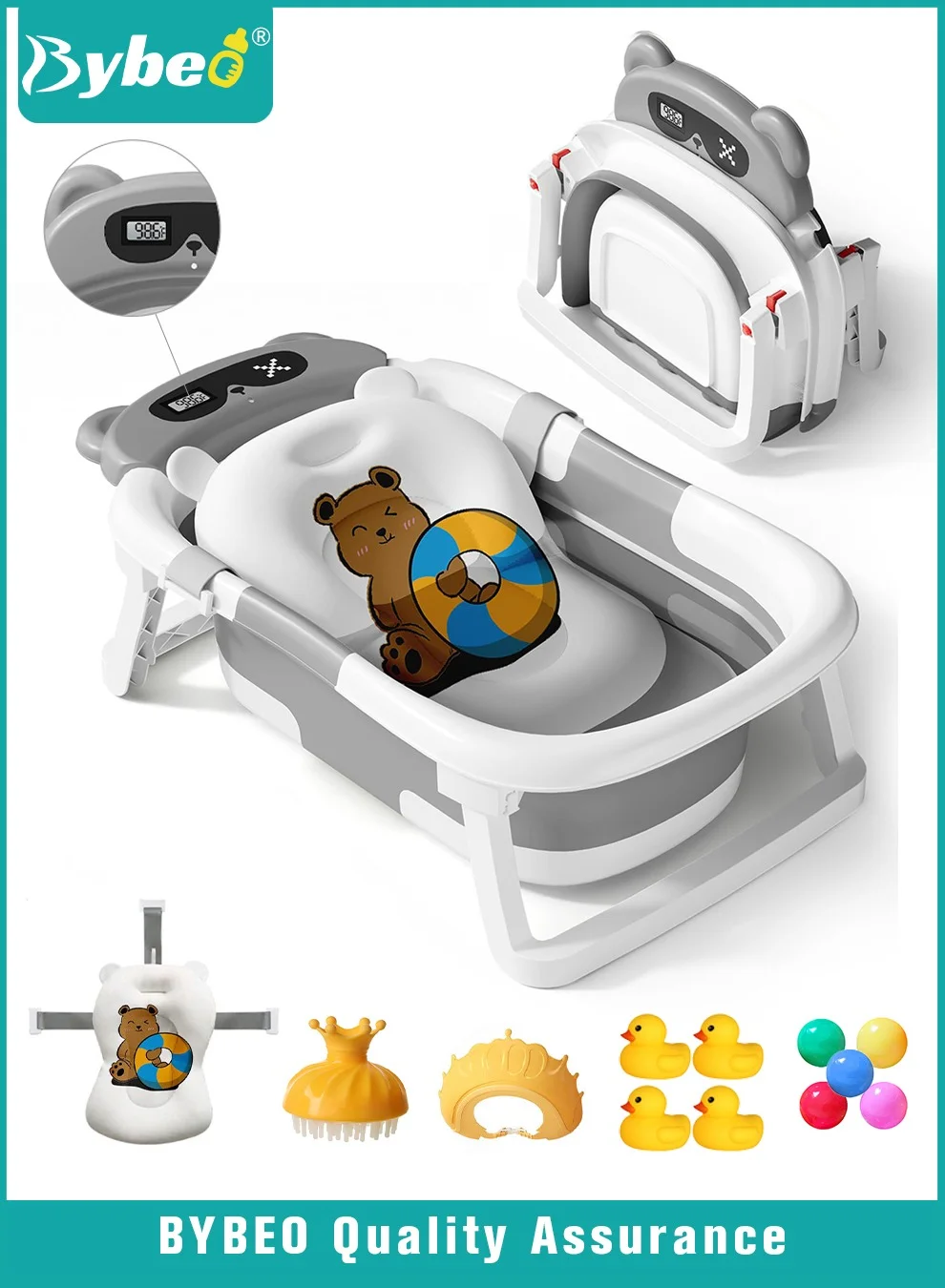 Bybeo Baby Bath Tub Foldable Bathtub with Temperature Sensing (13-Piece Set, Multi-Color) j6629