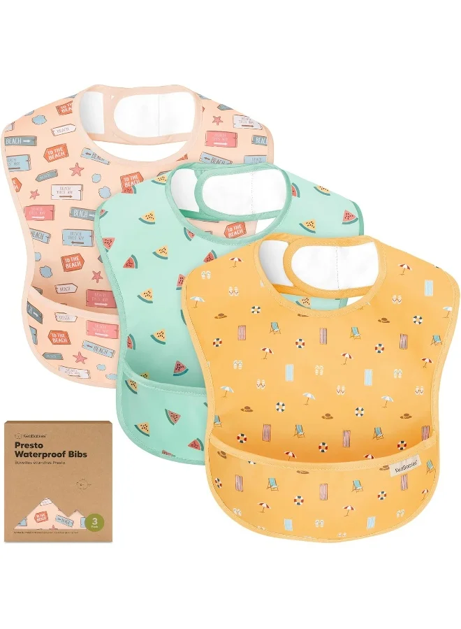 KeaBabies Waterproof Baby Feeding Bibs with Large Food Catcher (3-Pack, Beach Day) cocxv