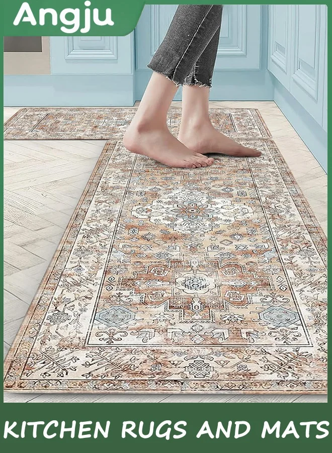 Angju Anti-Fatigue Kitchen Mat Set (2-Piece) Cushioned Waterproof PVC Foam Standing Rugs for Home Kitchen Floor (44cm x 75cm and 44cm x 150cm) hy8br
