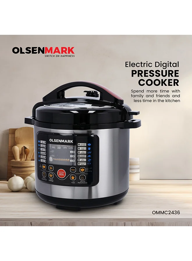 Olsenmark Electric Digital Pressure Cooker with Non-Stick Inner Pot and Stainless Steel Body (6L, 1000W) gi9cg