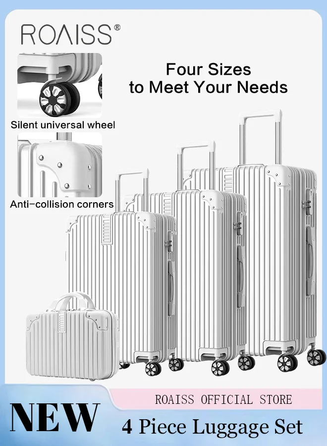 Roaiss 4-Piece Luggage Set Premium Lightweight Trolley Suitcase with Silent Universal Wheels (White, 14-20-24-28 Inch) aazj4