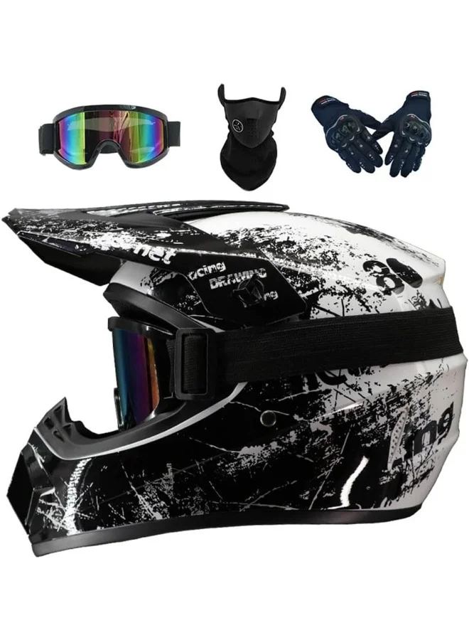 Kuqibao Full Face Racing Helmet Kit Protective Gear Set for Kids (4-Piece, Cartoon Design) yfc4f
