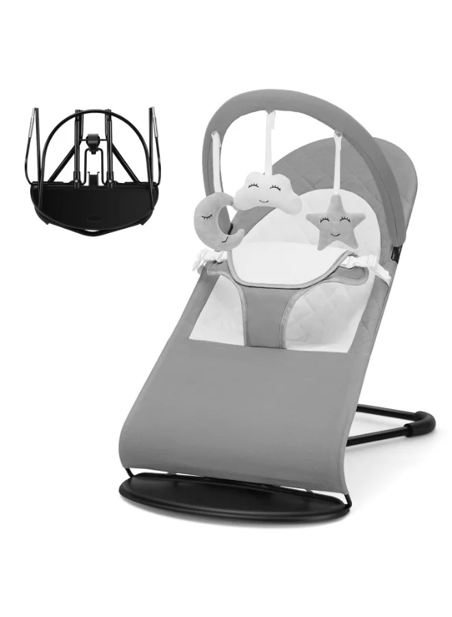 NNEWVANTE Portable Baby Bouncer Seat with Hanging Toys, Premium Cotton Fabric, 3-Mode Adjustable Infant Rocker Chair (Light Grey) 0tam5