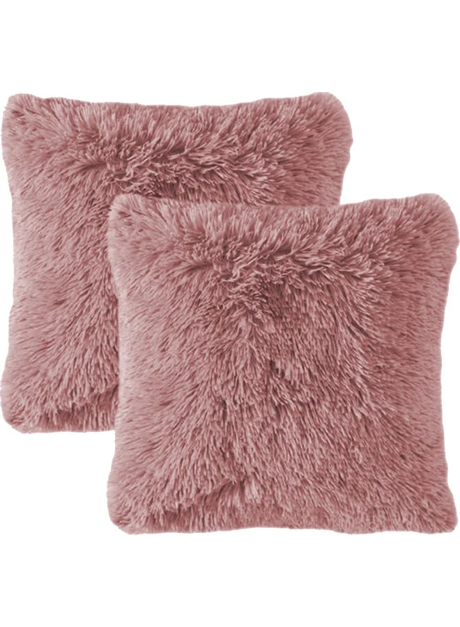 REGAL IN HOUSE Decorative Fur Cushion Set Premium Soft Throw Pillows (Rose, 45x45cm, 2-Piece) 2km9e