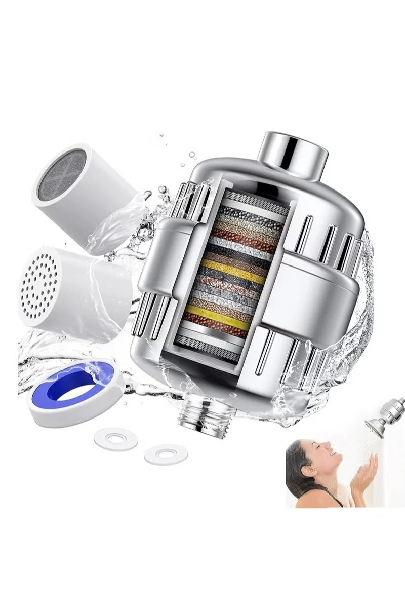 Red Leaf 20-Stage Shower Water Filter System for Hard Water Purification (2 Cartridges Included, Universal Fit for Bath) nc4yo