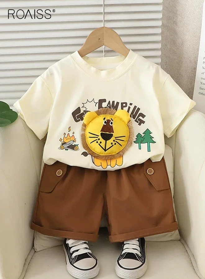Roaiss Boys Summer Outfit 2-Piece Set Short Sleeve T-Shirt and Elastic Waist Shorts (Kids, 120 cm) ev5sm