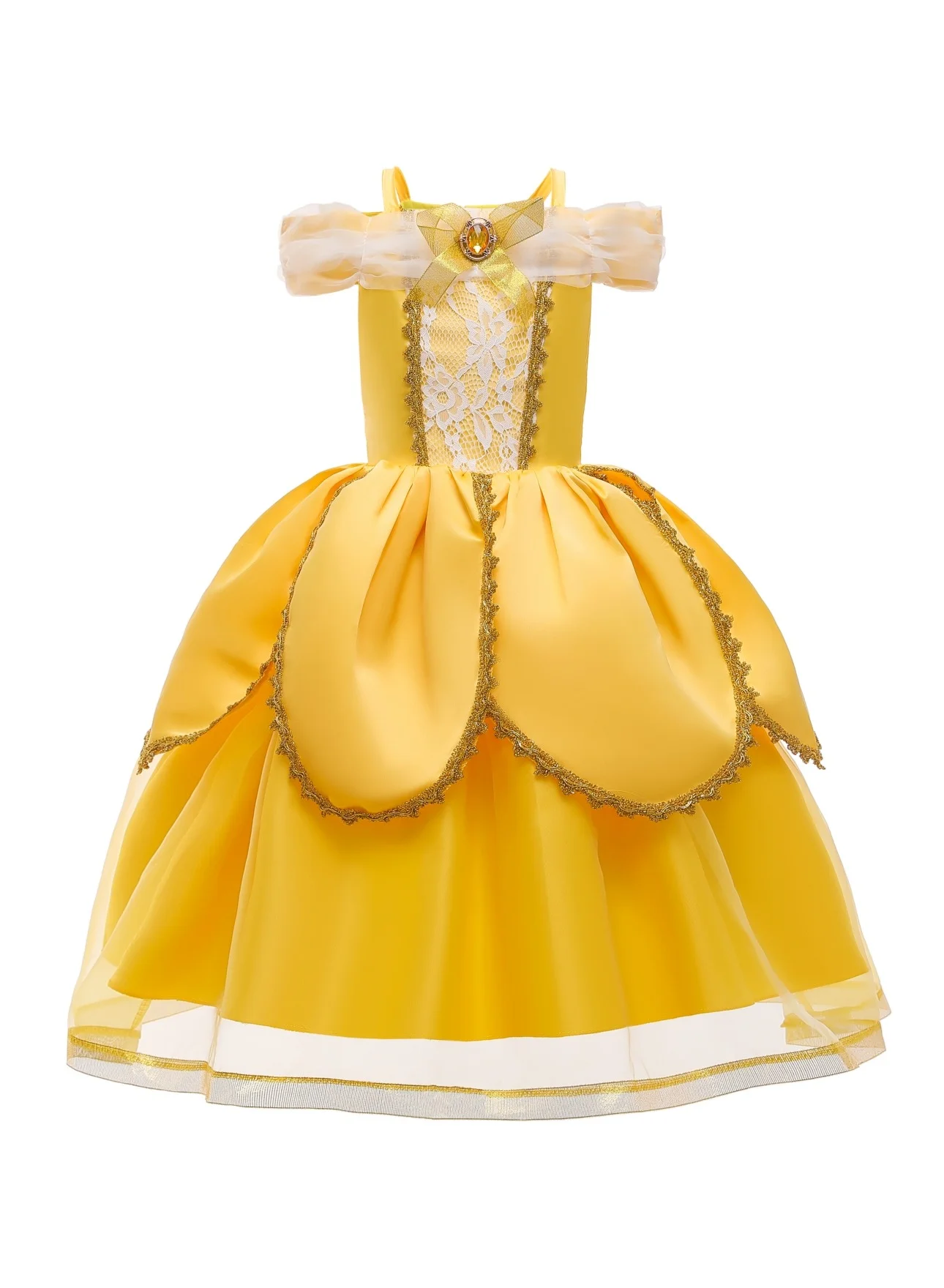 NOVOLAN Girls Princess Cosplay Dress Premium 4-Layer Party Gown (Yellow, 120cm) d3oy1
