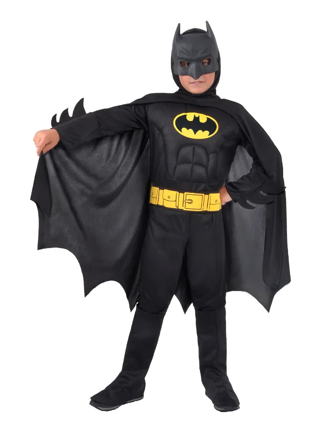 Superhero Muscle Costume Set for Kids with Cape and Accessories (Black, 10-12 Years) u68k6