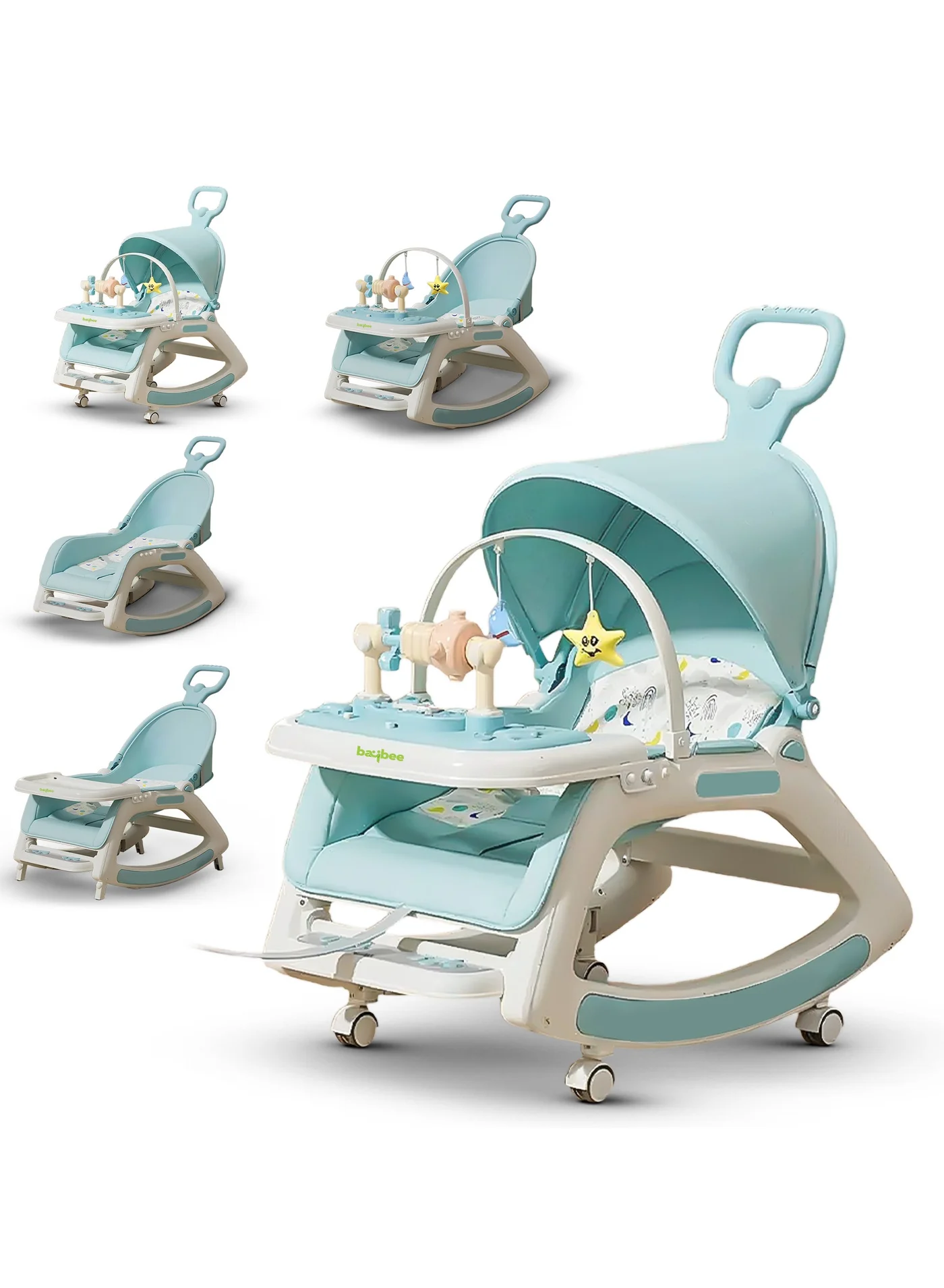 BAYBEE 5-in-1 Multifunctional Baby Rocking Chair with Music and Food Tray (Blue) 51bl6