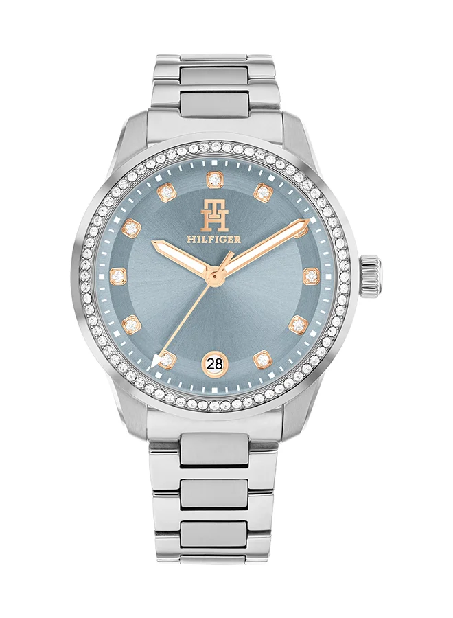 Premium Round Analog Quartz Watch for Women with Blue Case and Stainless Steel Band (One Size) b3fh4