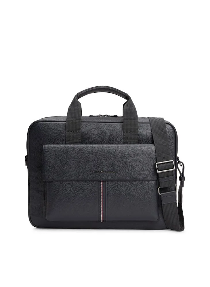 Premium Pebble Grain Laptop Bag with Flap Pocket (Professional Business Briefcase for Men and Women) 8ytm5