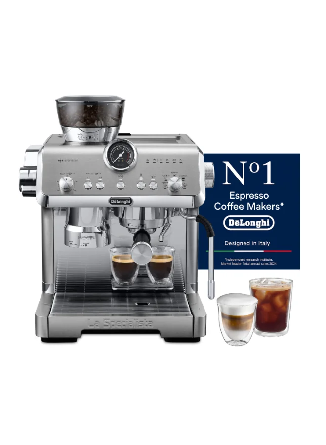 Premium Manual Espresso Coffee Machine with Smart Tamping Station and Cold Brew Function (Silver, 1450 W) 2yoz7
