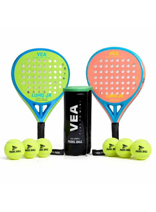 VEA LUMO Junior Padel Racket Set for Kids (Neon Green & Neon Orange, 320g, 2 Rackets with Covers) bbd5k