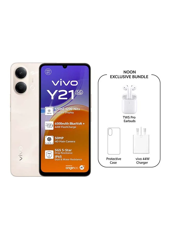 Premium 5G Smartphone Dual SIM 128GB 4GB RAM with TWS Earbuds and Protective Case (Gold, 6.74-inch) u4uet