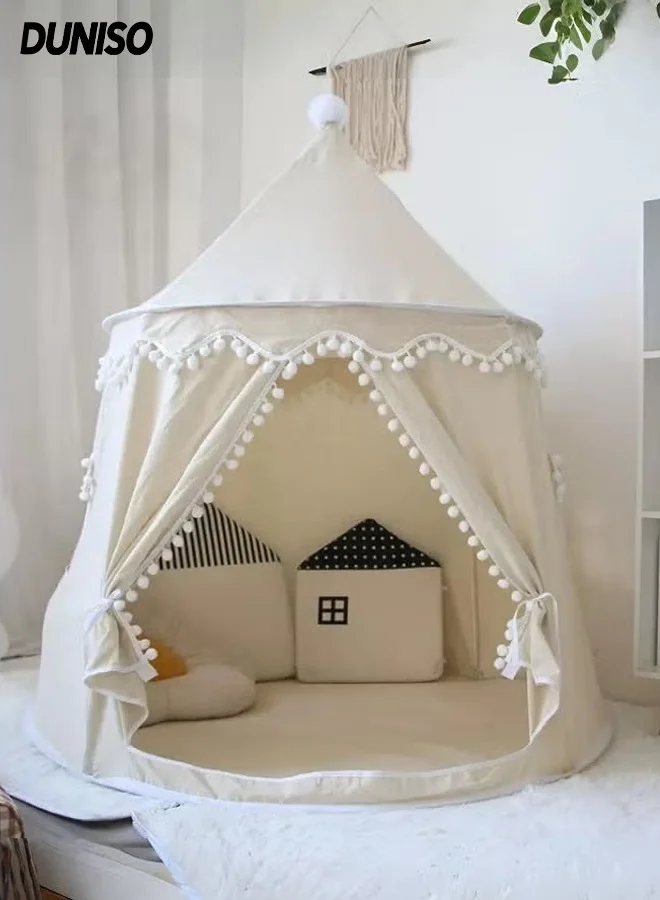DUNISO Kids Play Tent Portable Castle Playhouse with Pompoms and Windows (Large Space, 130cm x 100cm) namcq