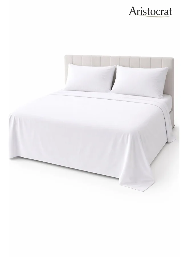 ARISTOCRAT 300TC Cotton Bed Sheet Set Premium Hotel Quality Breathable Bedding (White, Super King Size 300x300 cm) 9a3gh