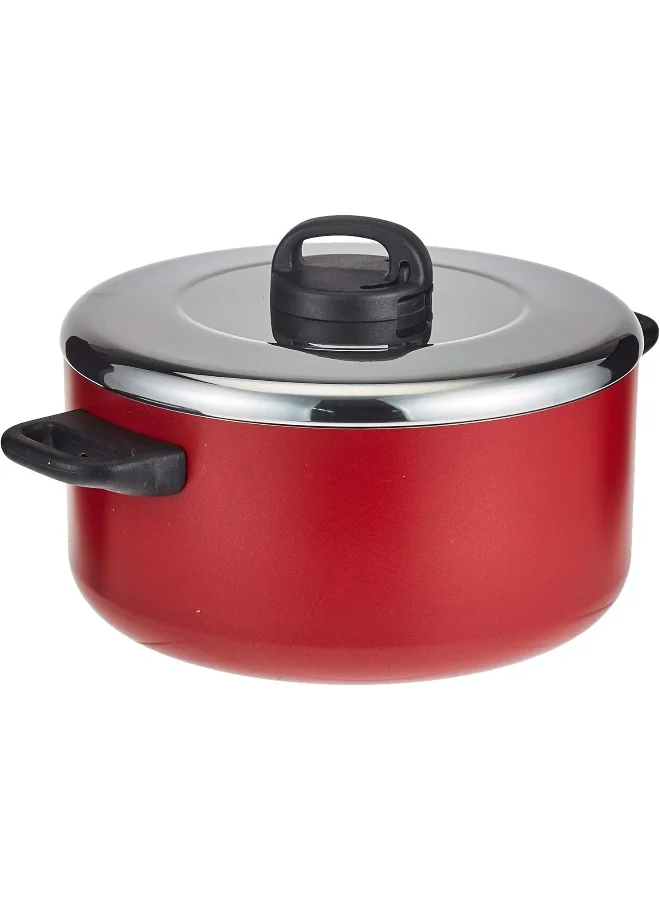 Prestige Stainless Steel Stockpot with Lid (Red, 28cm, 8L) Premium Kitchen Cookware for Home Cooking ekz1f