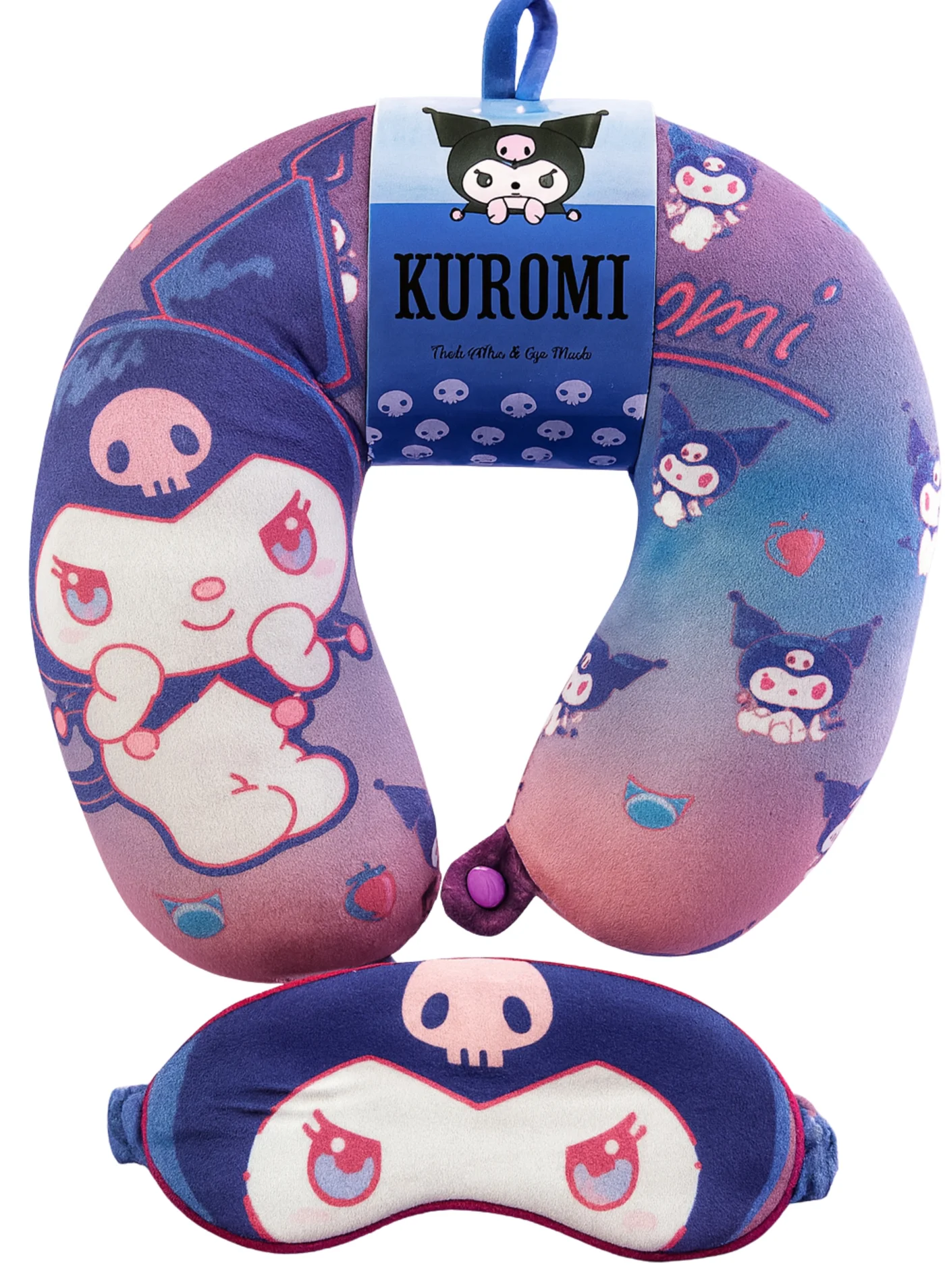 Kuromi Neck Pillow and Eye Mask Travel Set Soft Plush U-Shaped Support for Kids and Adults (One Size) retx0