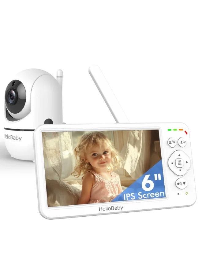 Premium Baby Video Monitor with 6-inch IPS HD Display, Pan Tilt Zoom, Temperature Sensor, and 4000mAh Battery (1 Pack) i46zn