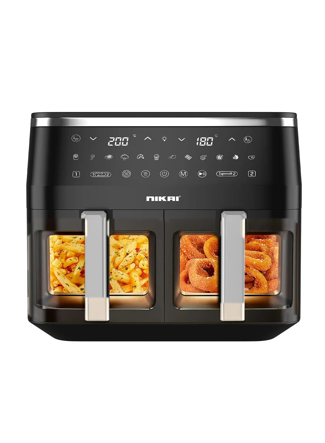 Premium Digital Air Fryer 2-in-1 Multi-Cooker with Touch Control and 12 Cooking Functions (Black, 9 L) 4rbwm