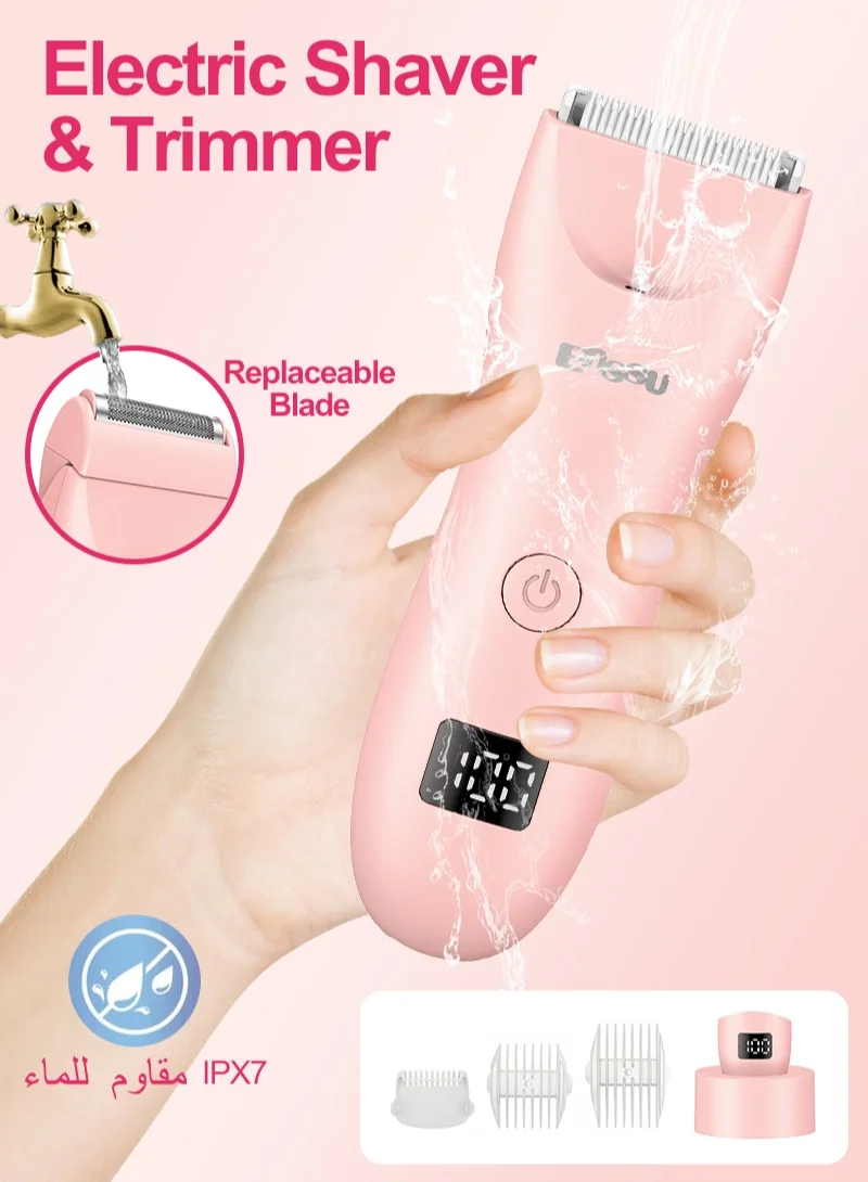 ENSSU 2-in-1 Electric Shaver and Trimmer for Women, IPX7 Waterproof Cordless Hair Removal Tool with Ceramic Blades (Pink) 0eogf