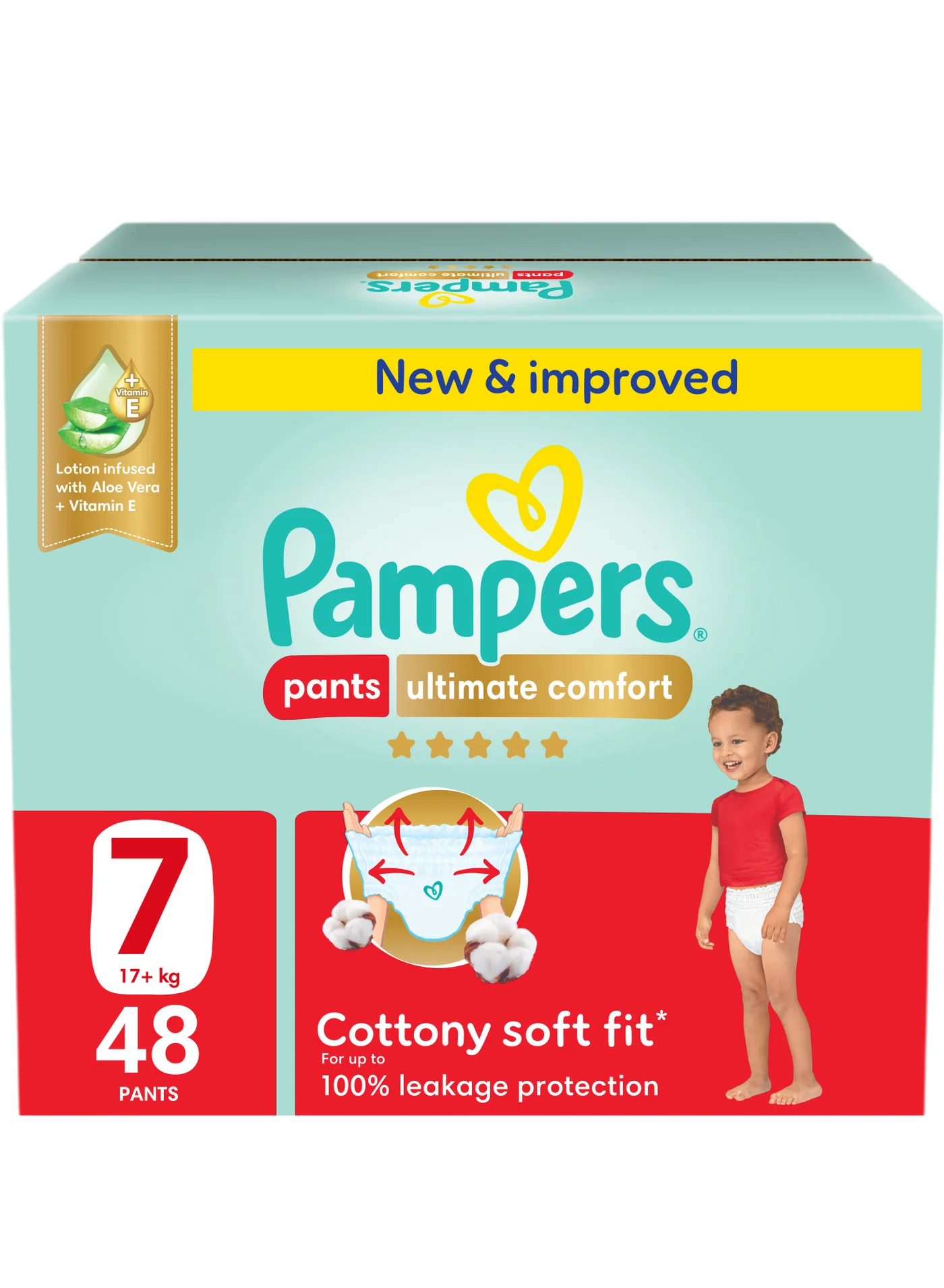 Premium Comfort Disposable Pants Diapers (Size 7, 17+kg) Aloe Vera and Vitamin E Infused for Sensitive Skin 5rgz5