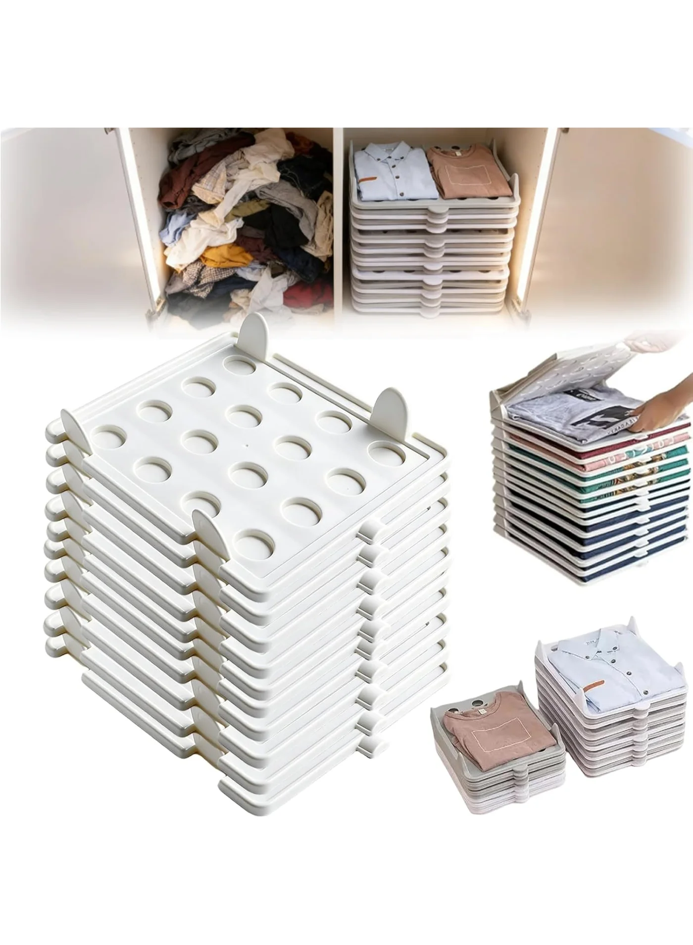 Arabest Stackable Closet Organizer System, Space-Saving Folding Board for T-Shirts and Pants (10PCS) mdvm0