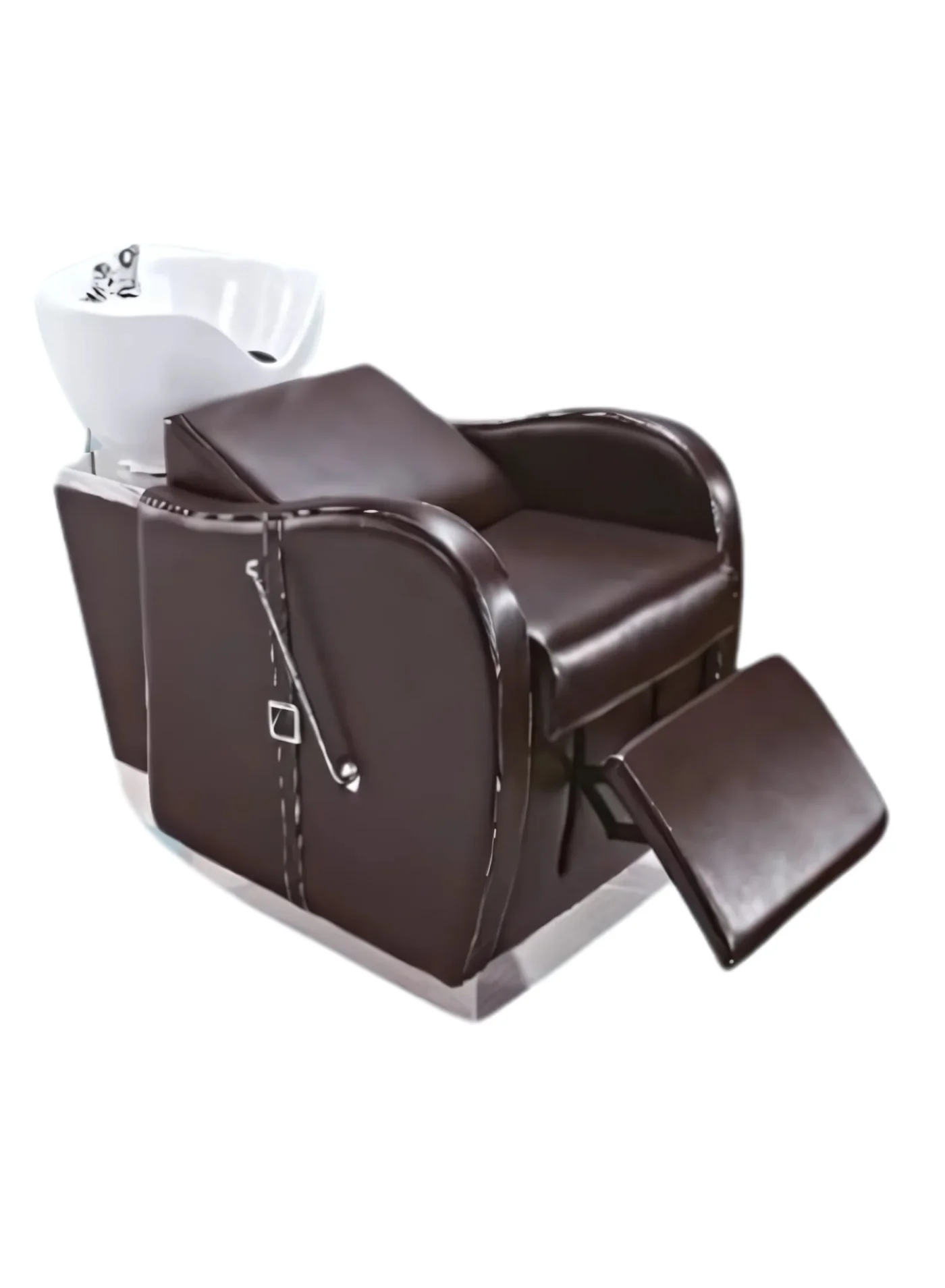 Vintage Professional Salon Shampoo Backwash Station with Tilting Ceramic Sink and Gel Neck Rest (Brown, 120 cm) pywlu