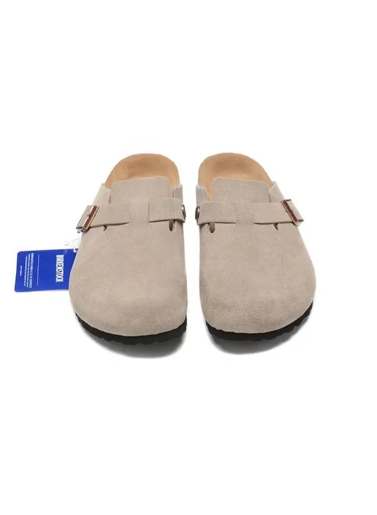 Premium Suede Leather Clogs Soft Footbed Comfort Slip-on Shoes for Men and Women (Beige, 40 EU) lczee