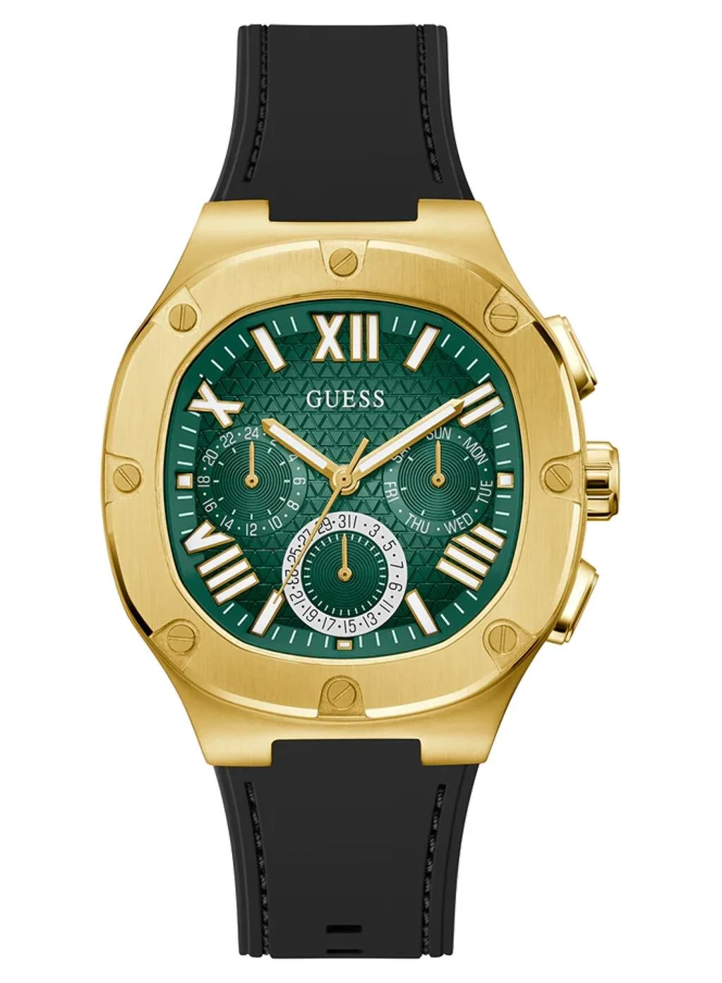 Premium Men's Analog Quartz Watch with Green Dial and Black Silicone Strap (42mm) y1e6b