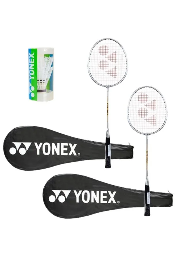 Premium Aluminium Badminton Racquet Set with Full Cover and Shuttlecocks (Silver, 2-Pack) wqlqe